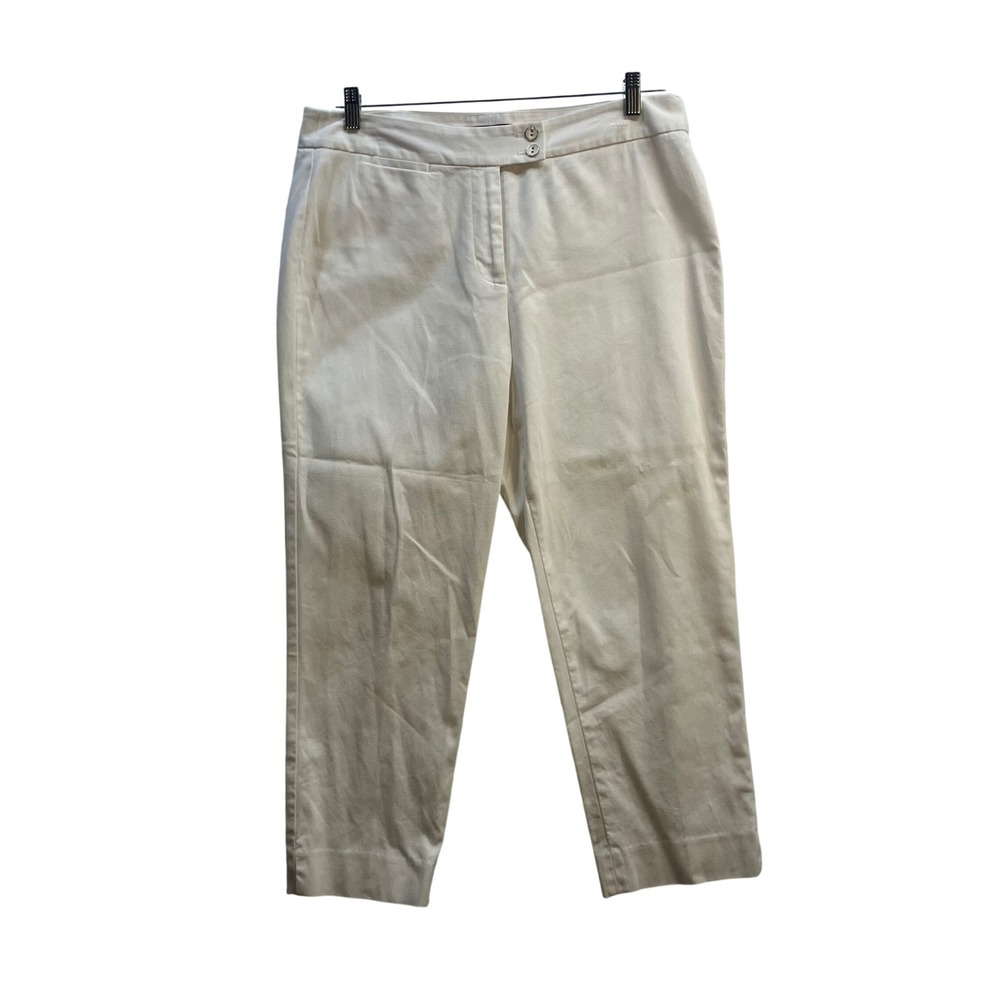 Talbots‎ Heritage White Pique Crop Pants Womens 14P Petite Cotton Stretch EUC